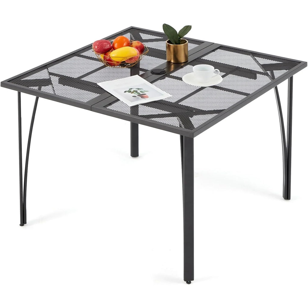 AECOJOY 39.4" Outdoor Patio Dining Table for 4, Metal Patio Table with 1.6" Umbrella Hole