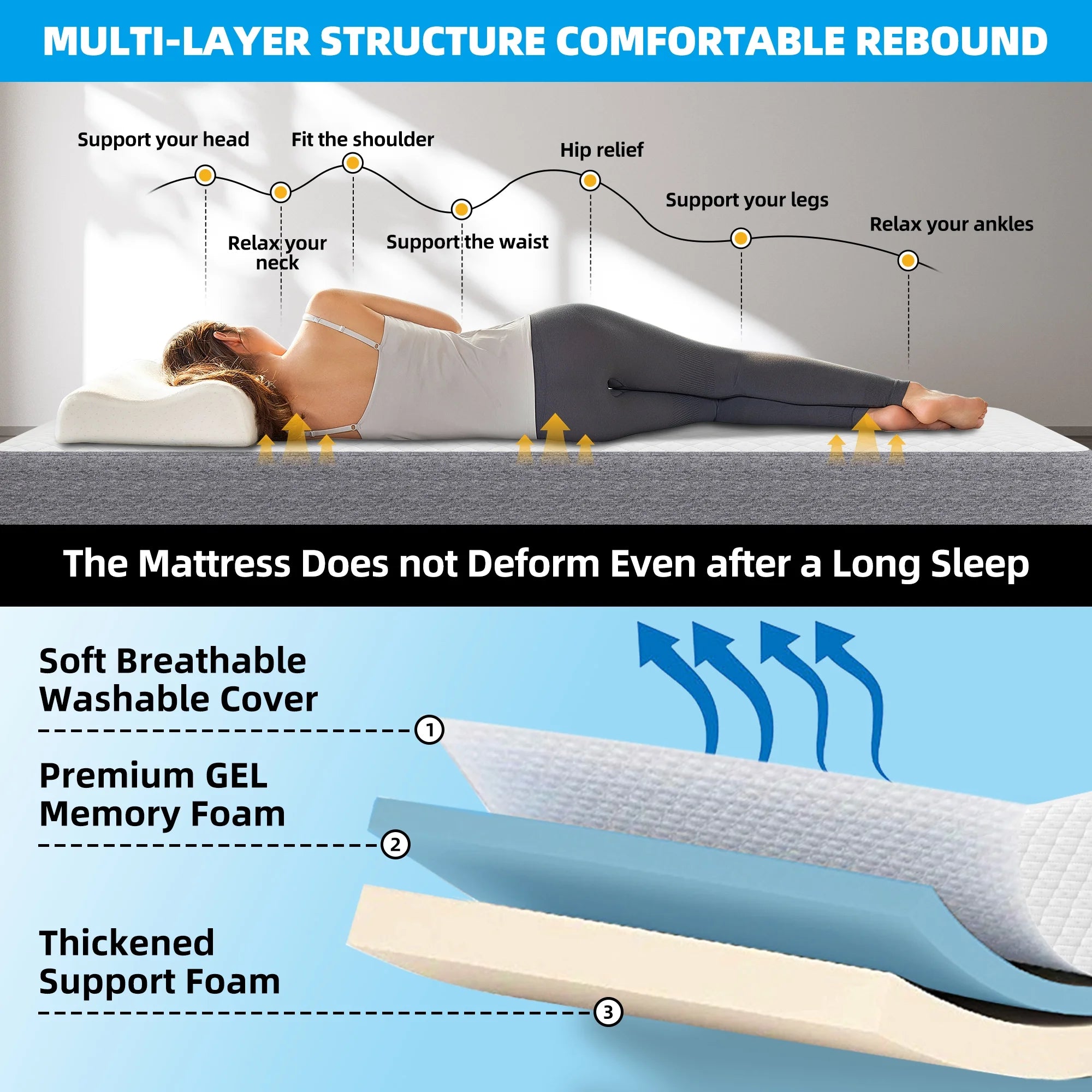 Folding Bed with Mattress 75" x 31" Cot Size Folded Bed, Rollaway Guest Bed Portable Foldable Extra Bed for Adults Daybed with 5" Memory Foam Mattress Space - Saving Sturdy Metal Grid Frame