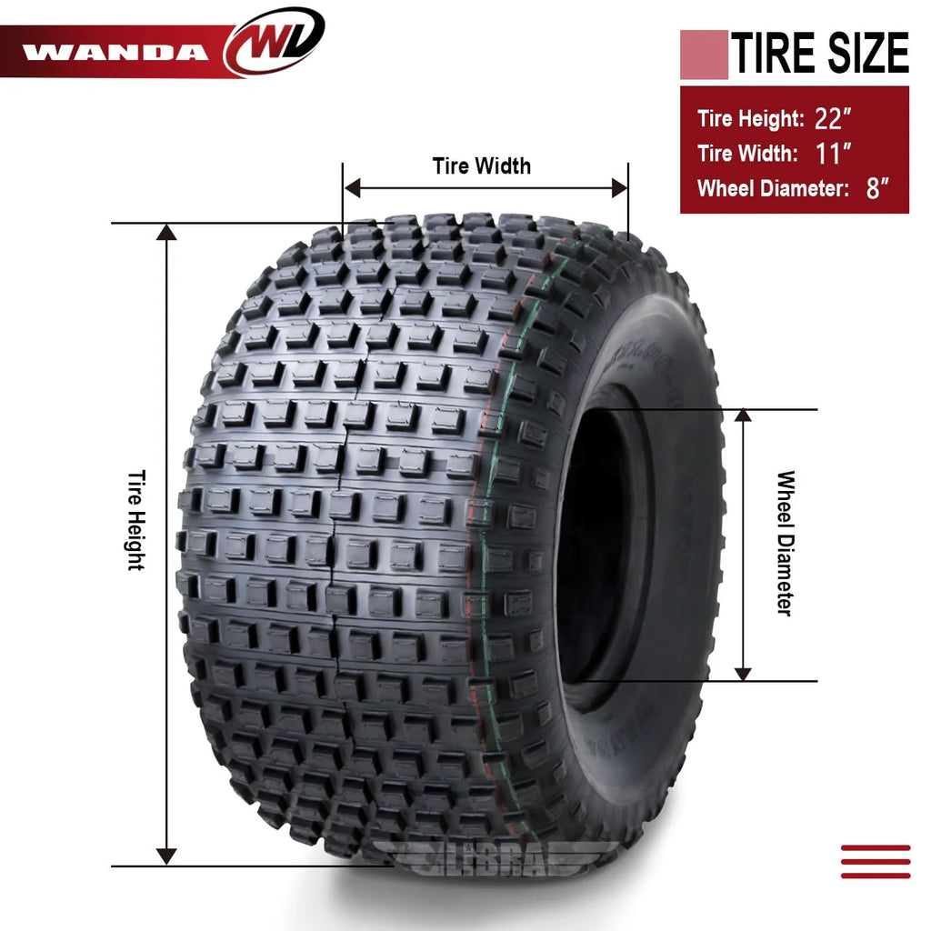 2 New WANDA ATV Tires 22X11 - 8 22x11x8 4PR P323 - 10032