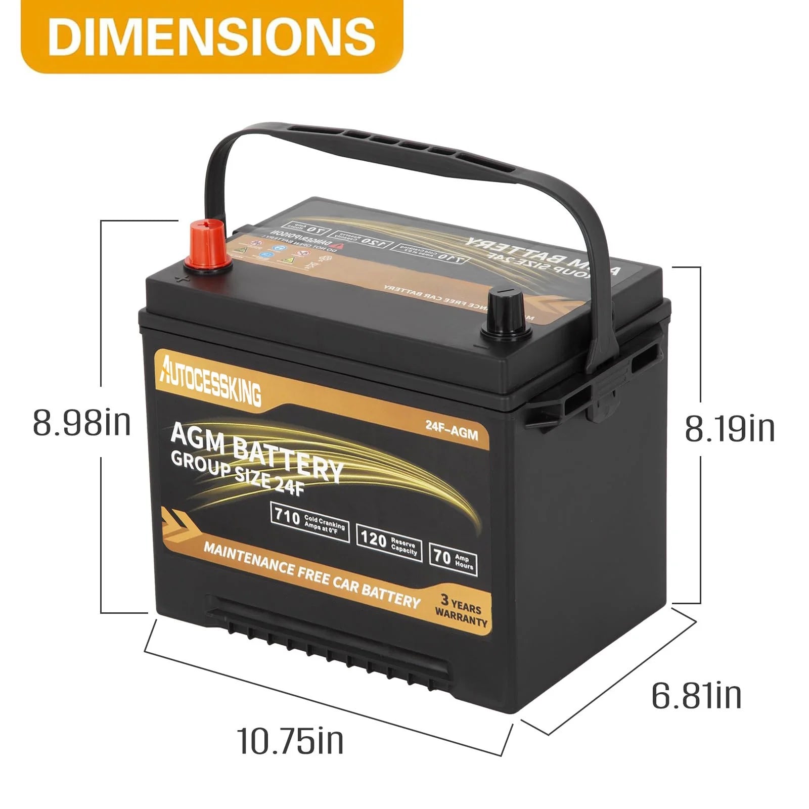 Autocessking Platinum AGM Battery, Group 47 Rechargeable Automotive Batteries for Car, 12V H5 680CCA 60ah 100RC