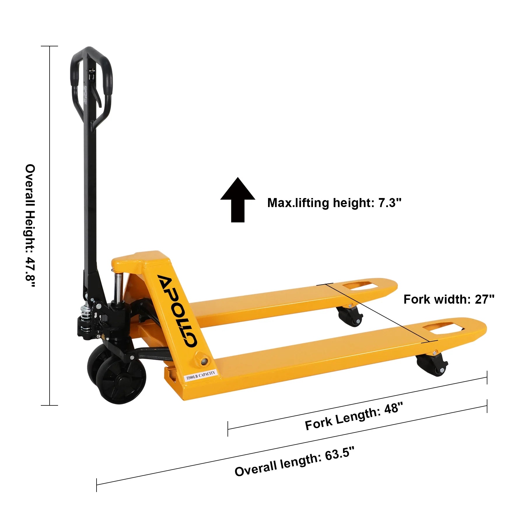 APOLLOLIFT Heavy Duty 5500 lb with 48"x27" Fork, Hydraulic Manual Pallet Jack Truck W/ Nylon Wheels