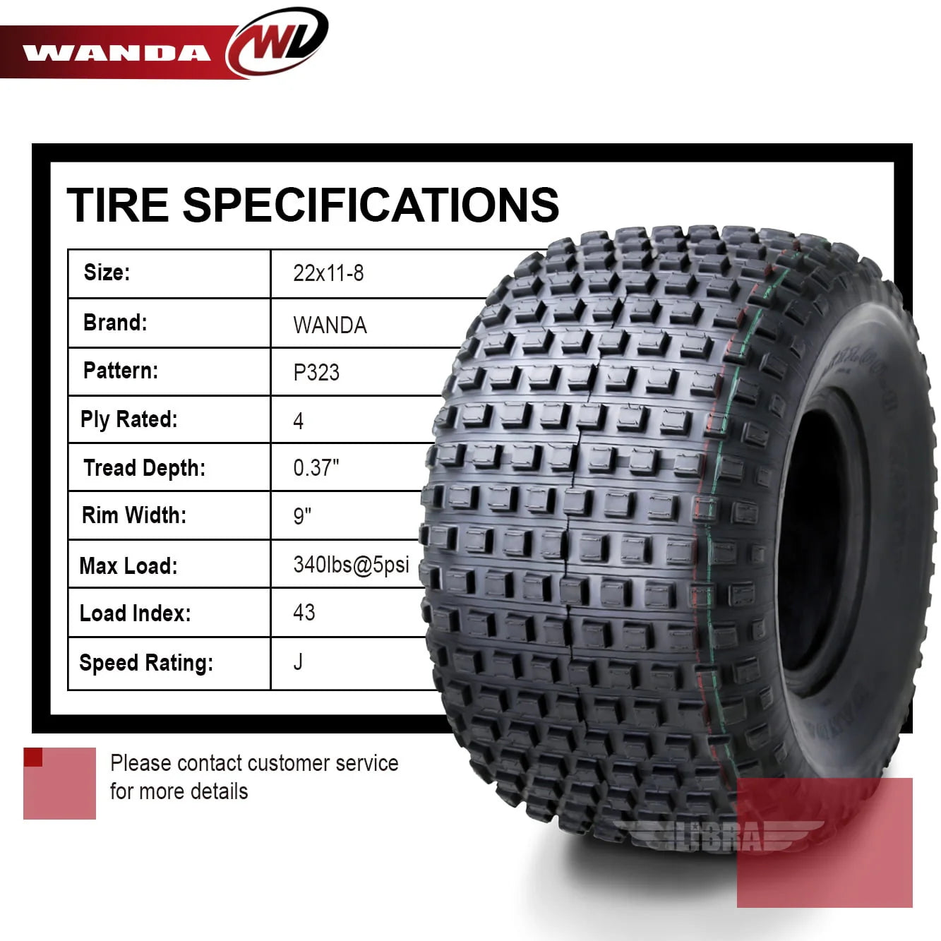 2 New WANDA ATV Tires 22X11 - 8 22x11x8 4PR P323 - 10032