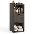 Tangkula Rattan Patiojoy Outdoor Wicker Cabinet with 3 Shelves