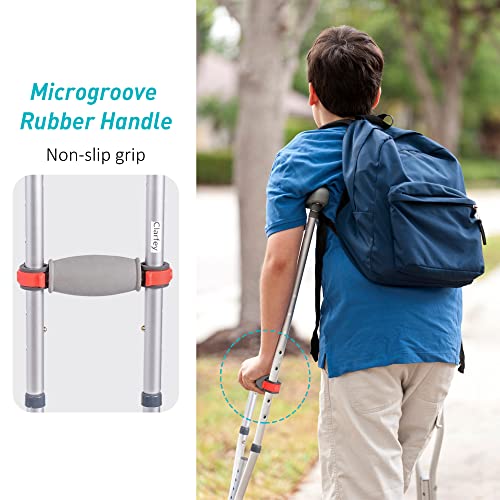 1 Pair Folding Aluminum Underarm Crutches for Adults and Teenager, 8 Adjustable Height for 4'7" to 6'7", 300 LBS Capacity Lightweight Adjustable Crutches with Underarm Pads, Great for Travel or Work