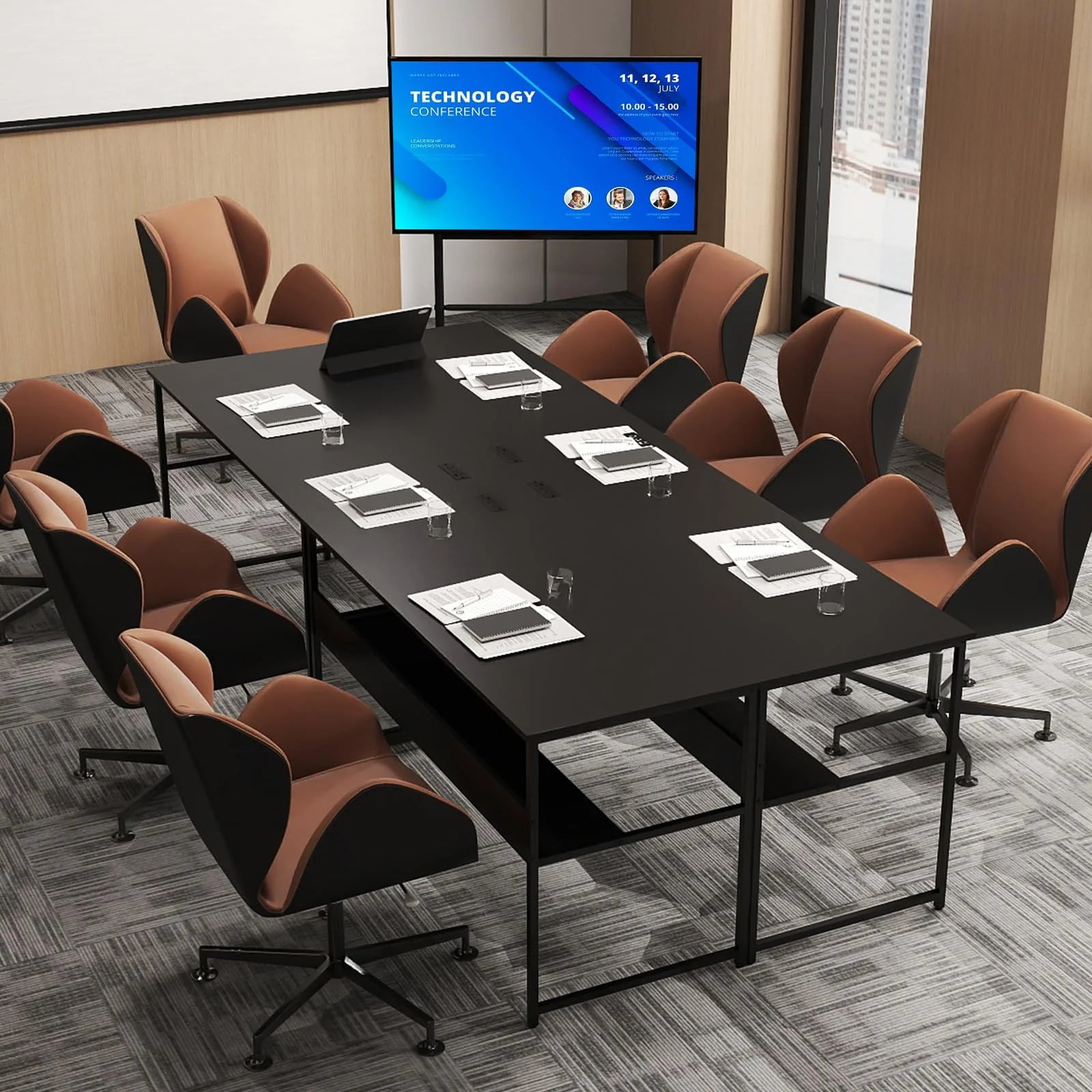 Tangkula 55 inch Computer Desk with Power Outlets & USB Ports