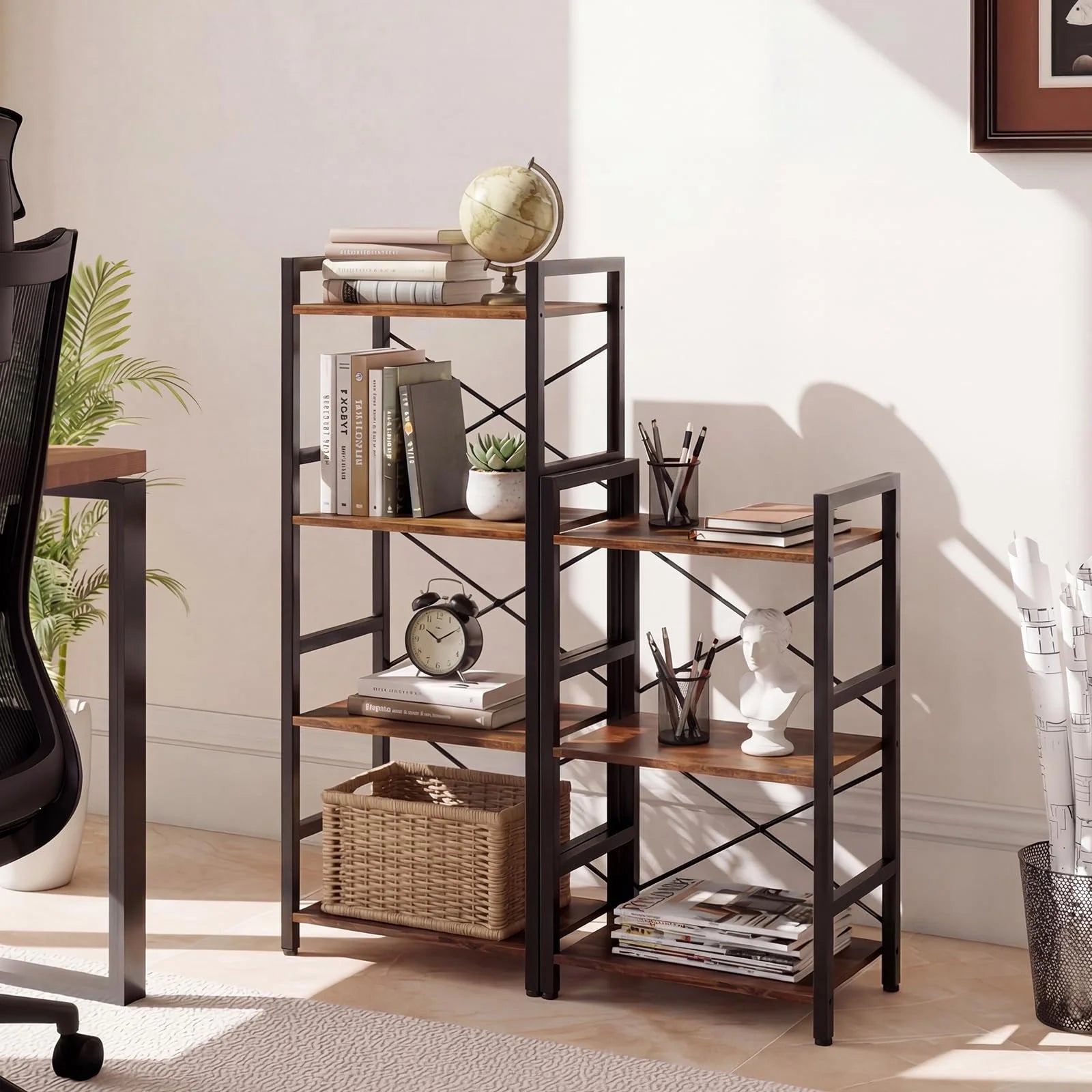 Tangkula 16.5" Width Wooden Open 3-Tier Industrial Bookshelf (1/2)