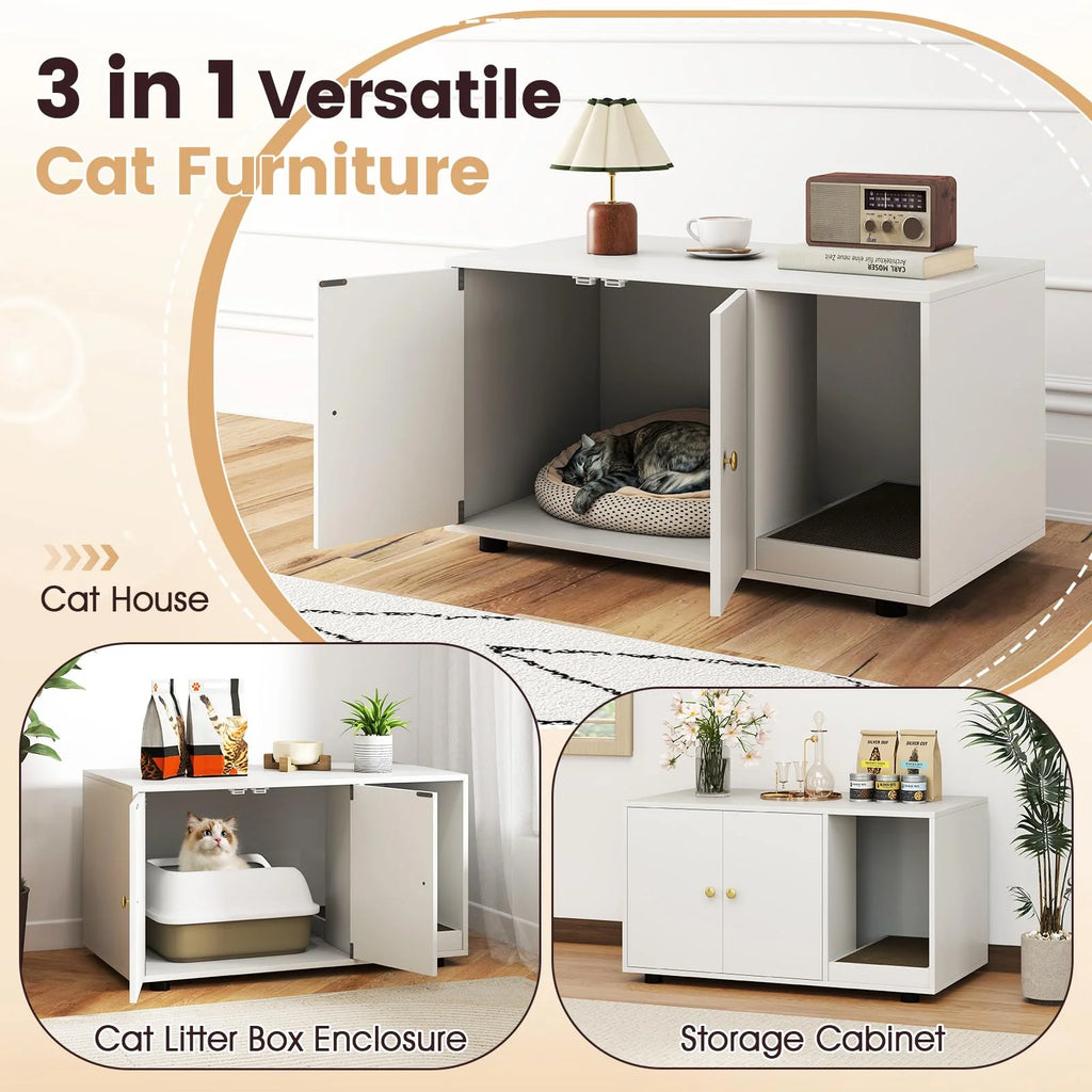 Tangkula Cat Litter Box Enclosure | Hidden Litter Box Furniture with Scratching Board