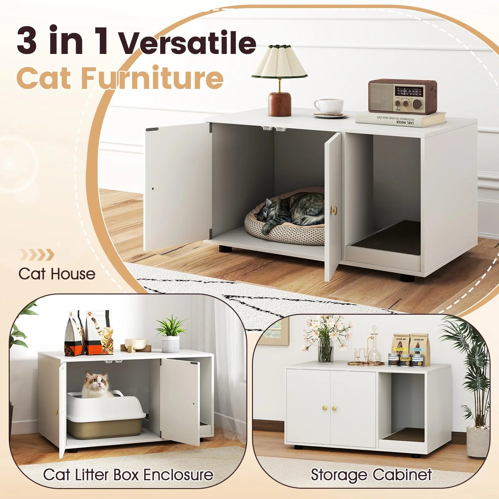 Tangkula Cat Litter Box Enclosure | Hidden Litter Box Furniture with Scratching Board