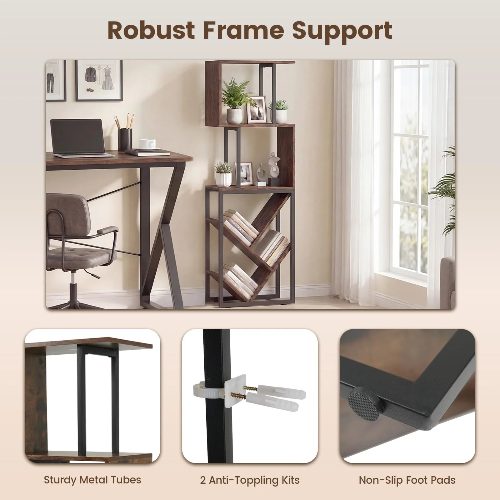 Tangkula 6-Tier Bookshelf Floor Standing S-Shaped Geometric Bookcase(1/2)