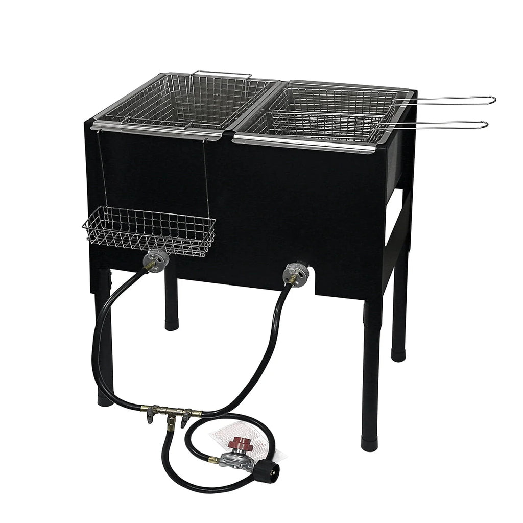Barton High - Pressure Deep Fryer Triple Basket Dual Burner Stainless Steel Cooker Fryer Black