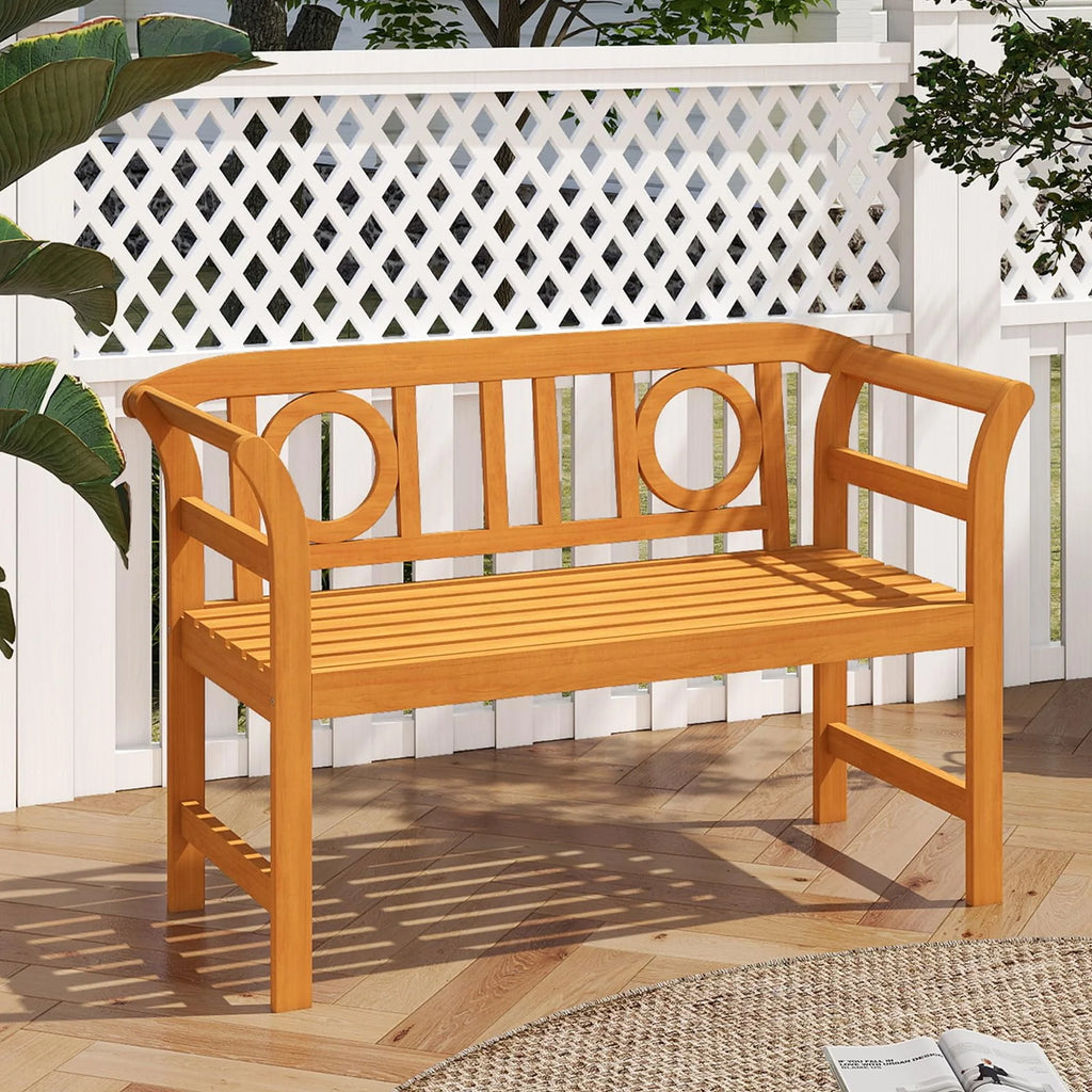 Tangkula Acacia Wood Outdoor Bench with Backrest