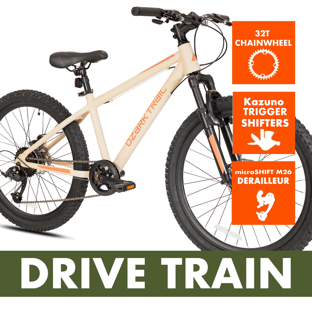 24" Ozark Trail Vibe Mountain Bicycle, 8 Speed, Black, Fits Riders 4'6" - 5'6", Teen