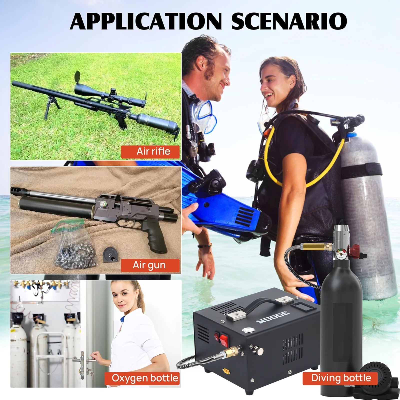 NUOGE Pcp Air Compressor, 4500psi 12V DC or 110V AC W/Converter Paintball/Scuba Tank Compressor Pump
