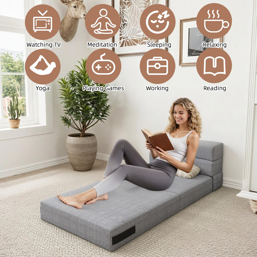 AECOJOY Convertible Folding Sofa Bed, Linen Futon Sleeper with Pillow Foldable Mattress