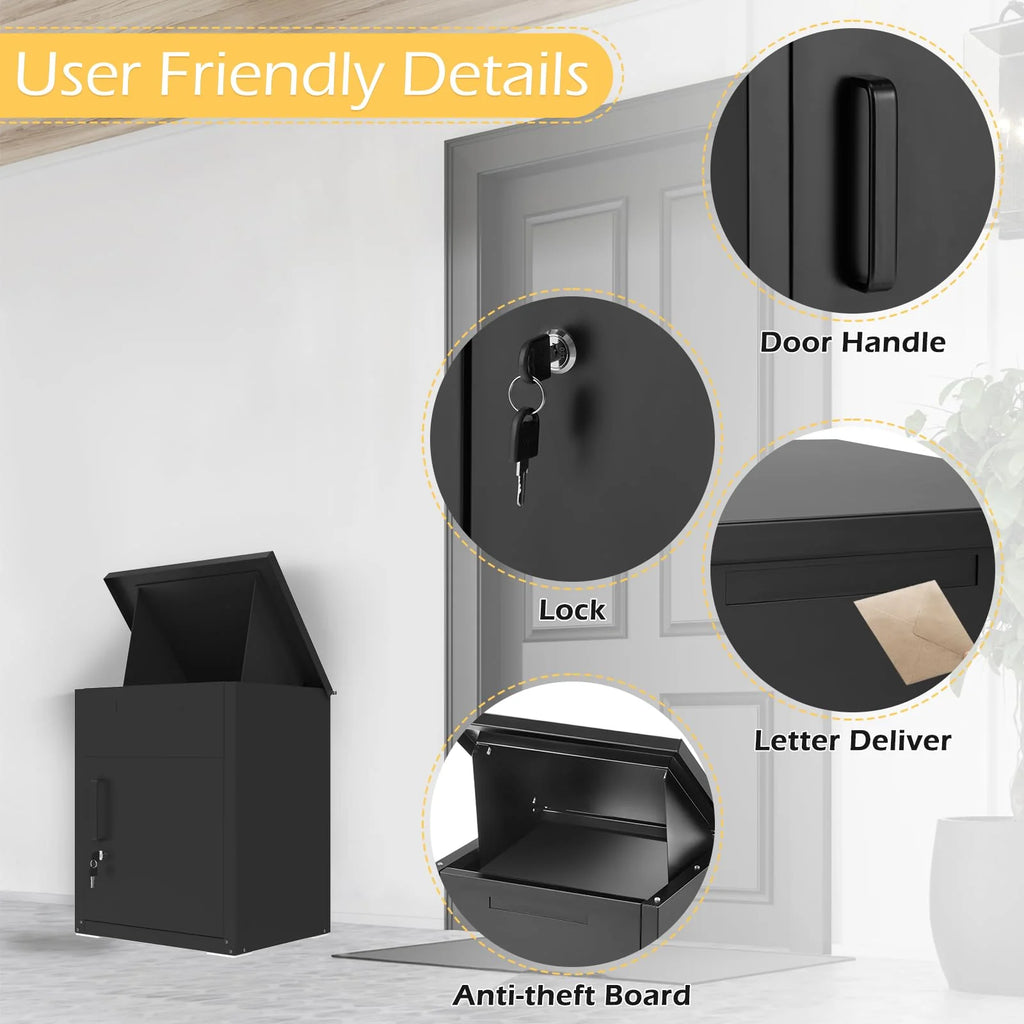 AECOJOY Small Lockable Package Drop Box for Outside, Black