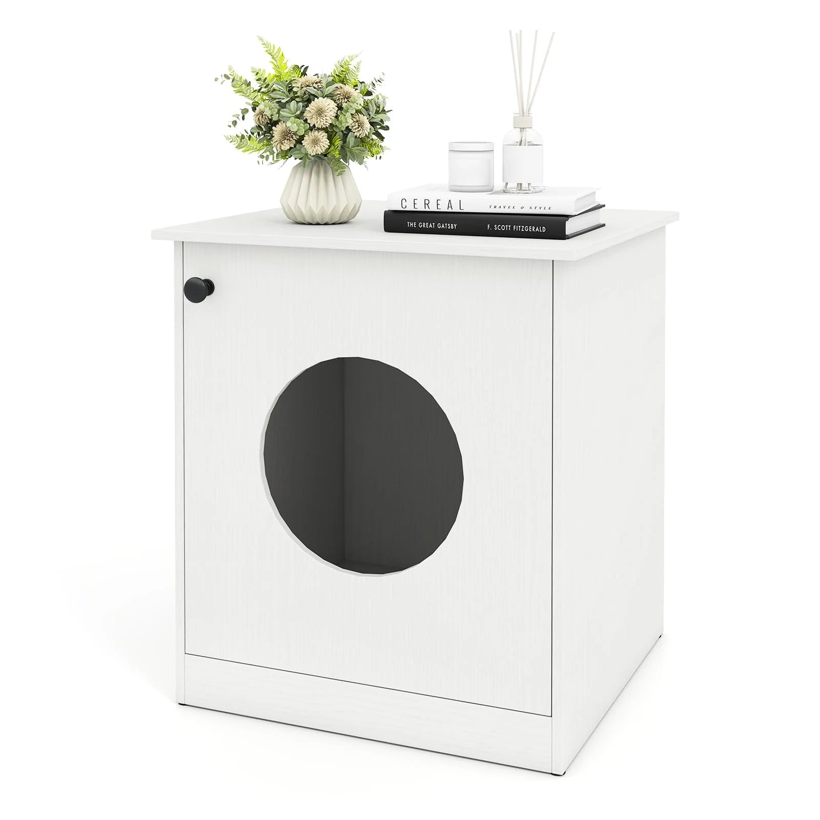 Tangkula 22 Inch Modern Hidden Cat Litter Box Furniture with Front Entry Door