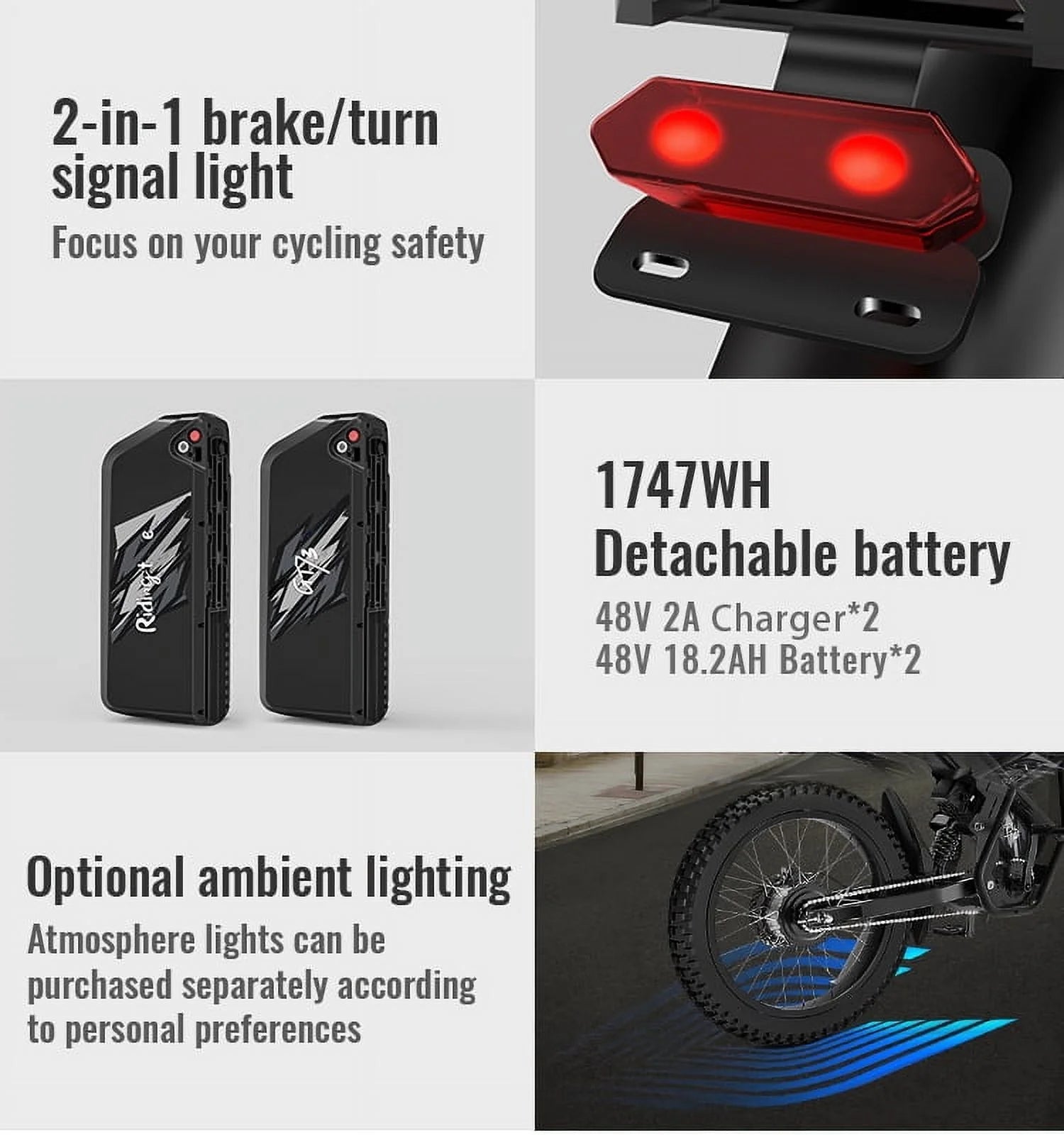 2000W Electric Dirt Bike for Adults Ridingtimes GT73 UL2849, Brushless Hub Motor, 18.2ah*2 Electric Bike with 25" Tires Digital Screen Carbon Steel, Black