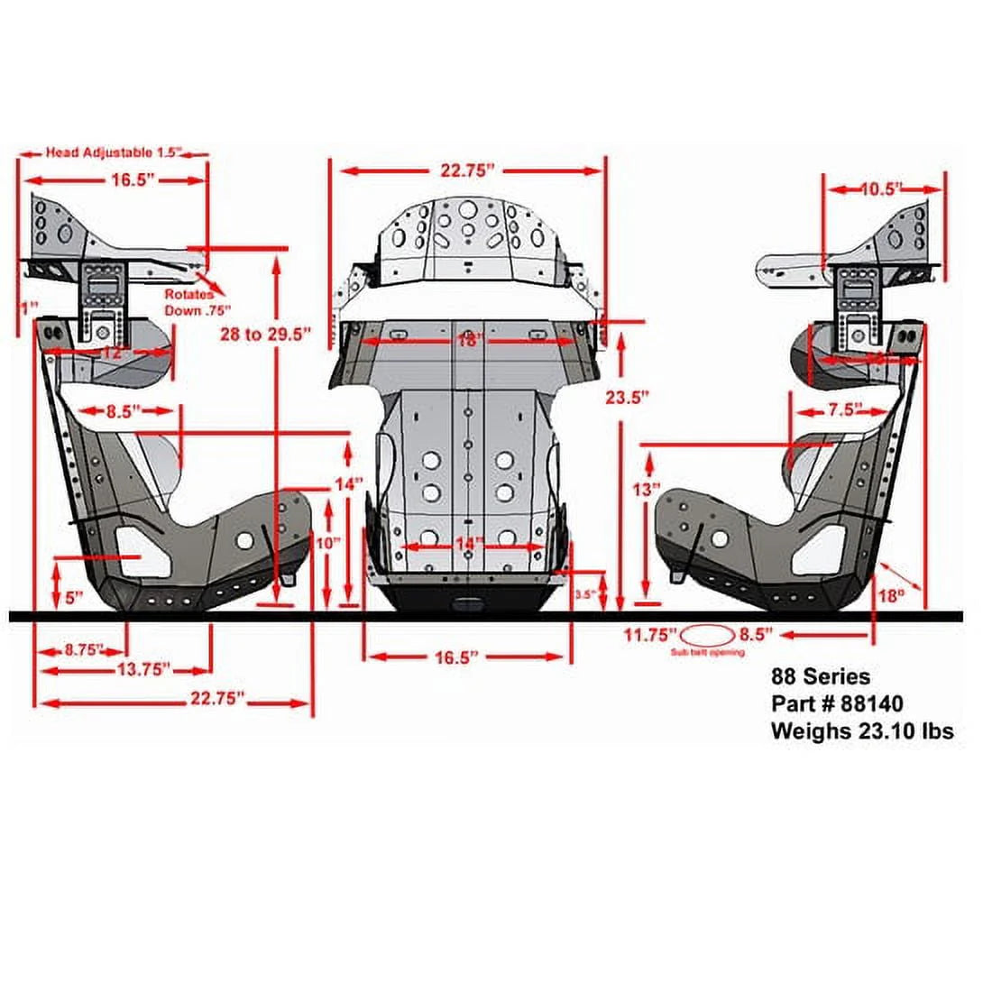 Kirkey 88 Series 18 Degree Racing Seat, 18.5 in