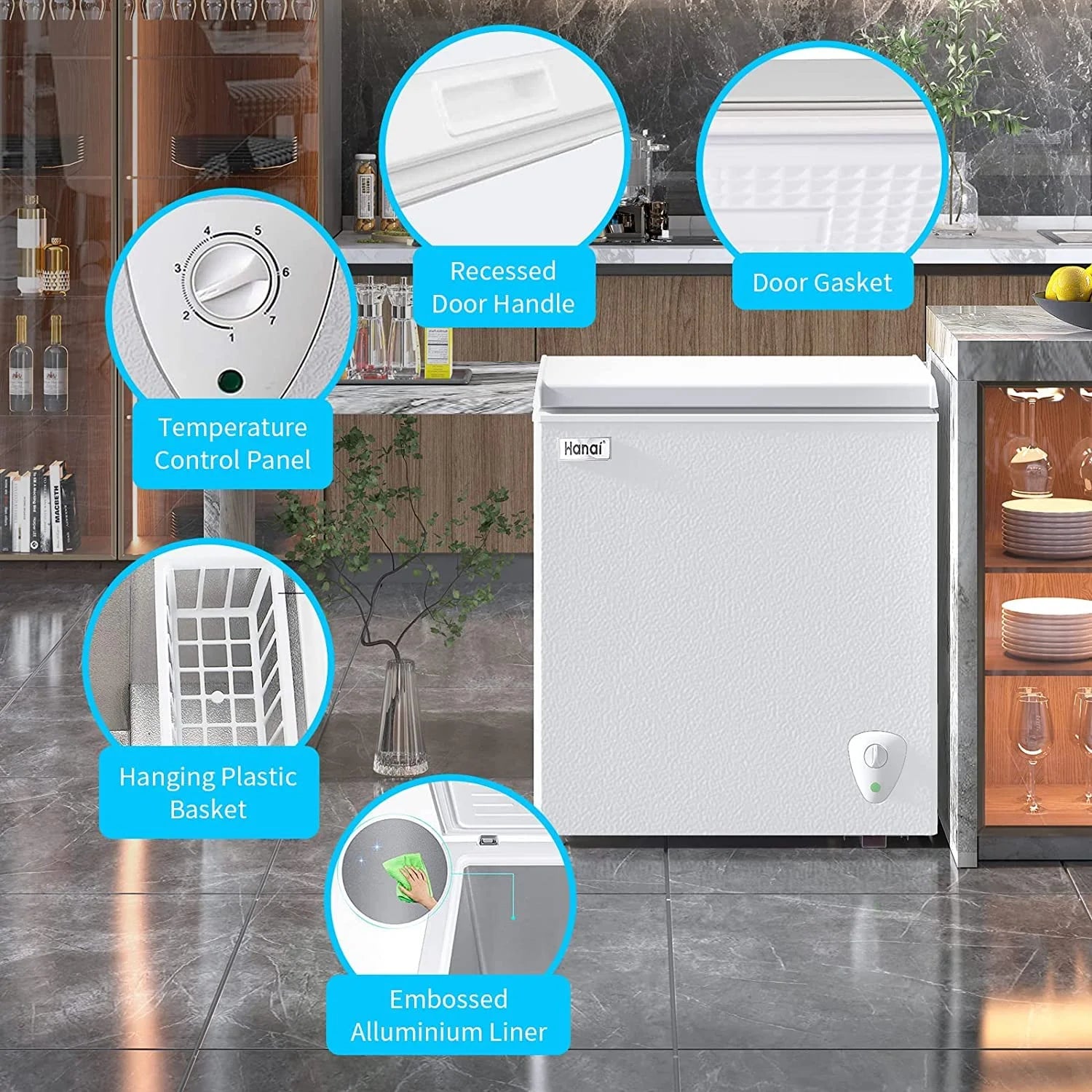 WANAI 3.5 Cu.ft Freezer, Chest Freezer, Deep Freezer with Top Open Door