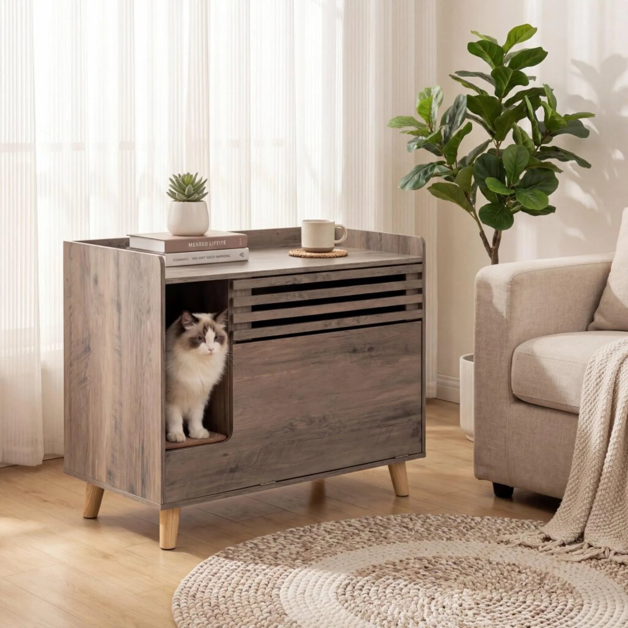 Tangkula Farmhouse Litter Box Enclosure