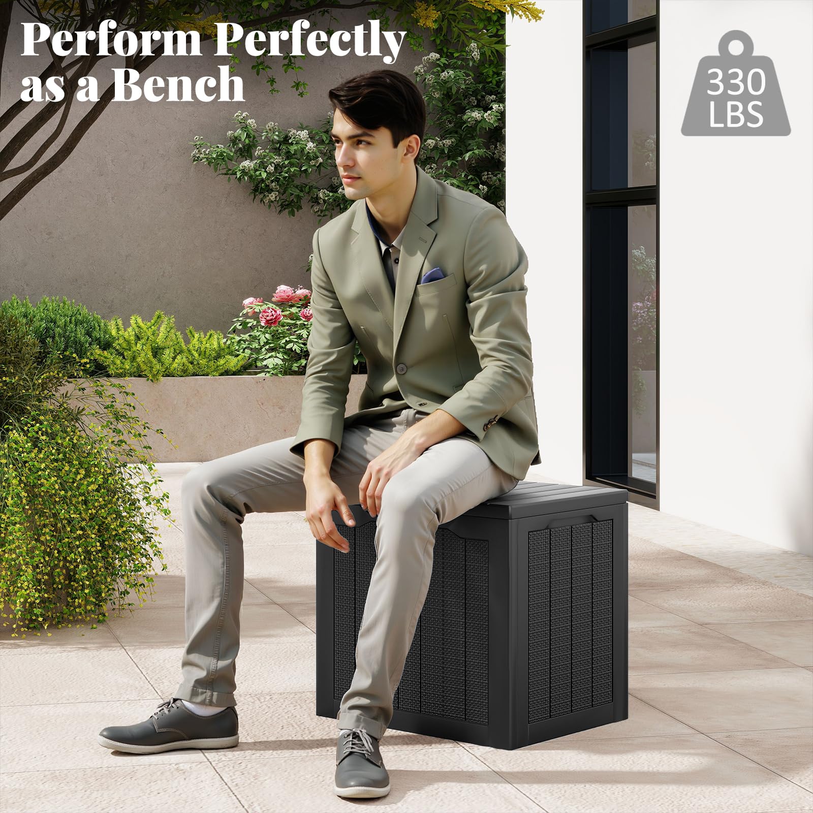 Tangkula 30 Gallon Resin Outdoor Storage Bench with Lockable Lid