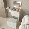 Vanity Desk with Flip Top Lighted Mirror, Compact Makeup Table with Storage Stool, Integrated Vanity with Drawers, 3 - in - 1 Vanity Set, Small Dressing Desk for Bedroom