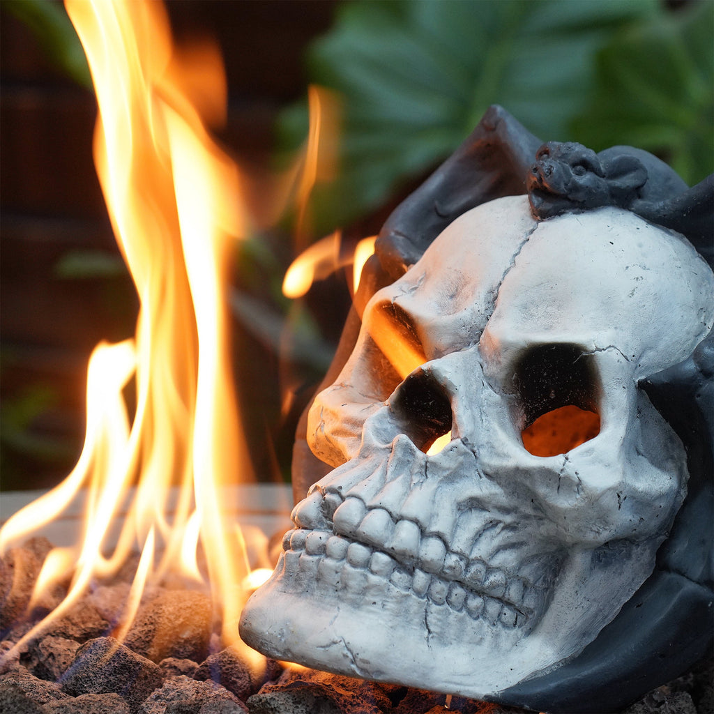AECOJOY Fire Pit Demon Skull Gas Log for Ventless & Vent Free, Halloween Decor