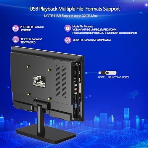 14 inch Small Flat Screen Kitchen TV with Antenna ATSC Tuner/USB/HDMI/AV/VGA, Built-in TV Stand and Remote Control for Car,RV,Camping,Outdoor or Office