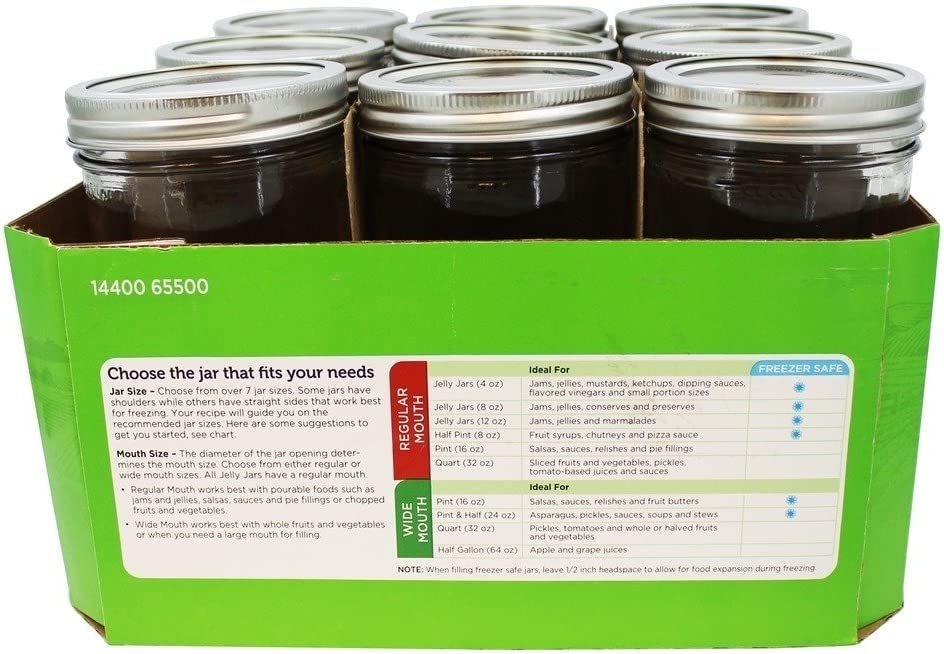 Ball Wide Mouth 24 Oz Glass Mason Jars with Lids, 9 Pack, Freezer Safe, Canning Jars