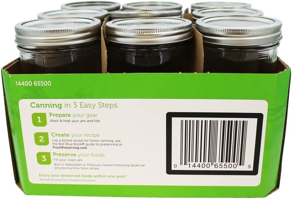Ball Wide Mouth 24 Oz Glass Mason Jars with Lids, 9 Pack, Freezer Safe, Canning Jars