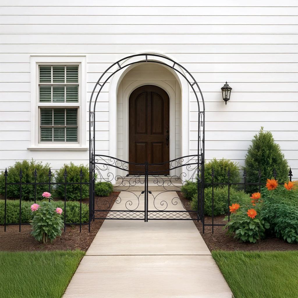 Ktaxon Garden Arch, Iron Arch for Climbing Plants, 7.2 FT Garden Arch with Seat Weather - Resistant, Black