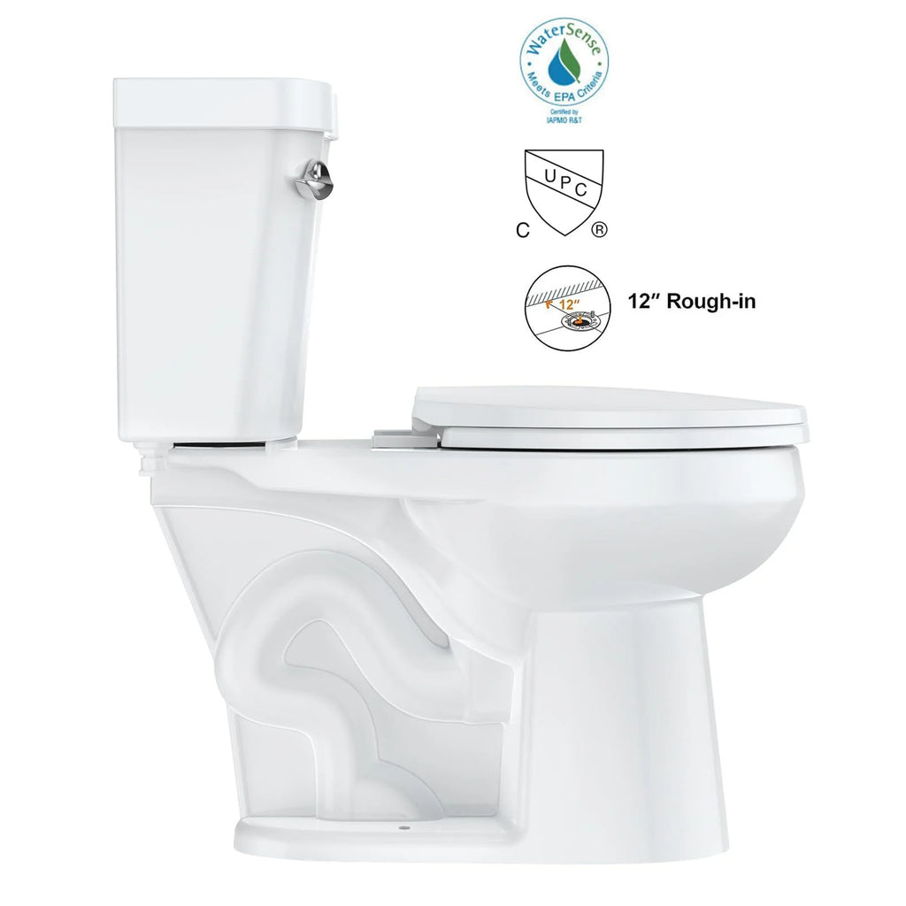 Two - Piece Elongated 1.28 GPF Siphonic Flush Toilet with Soft Close Seat, Universal Height ADA Cotton White (Toilet Seat Included)