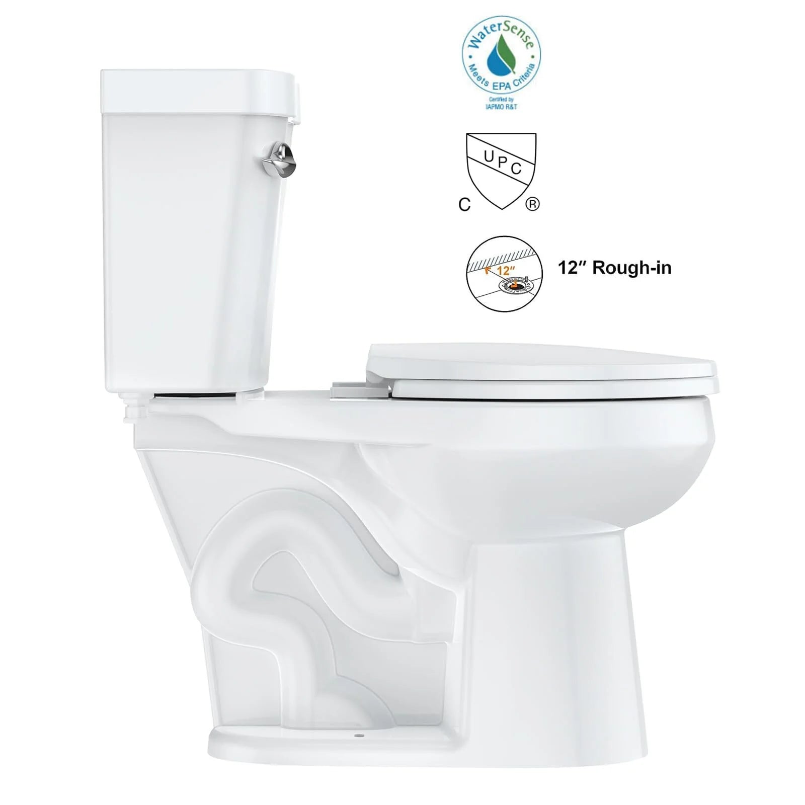 Two - Piece Elongated 1.28 GPF Siphonic Flush Toilet with Soft Close Seat, Universal Height ADA Cotton White (Toilet Seat Included)