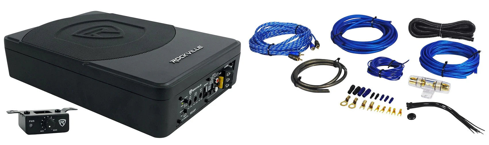 Rockville SS10P 10" 800w Slim Under - Seat Powered Car/Truck Subwoofer Sub+Amp Kit
