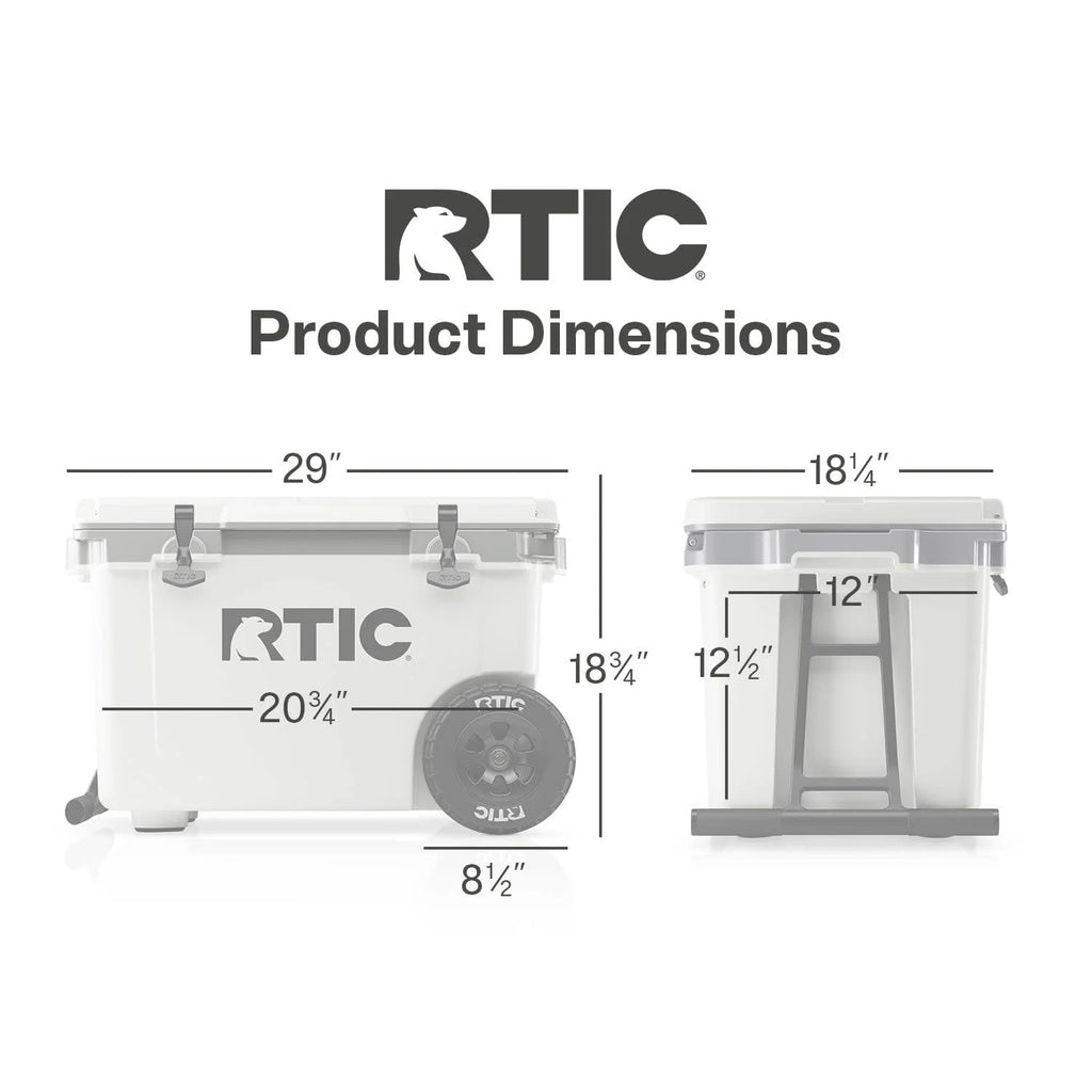 RTIC 52 QT Ultra - Light Wheeled Hard - Sided Ice Chest Cooler, Fits 78 Cans, White & Grey