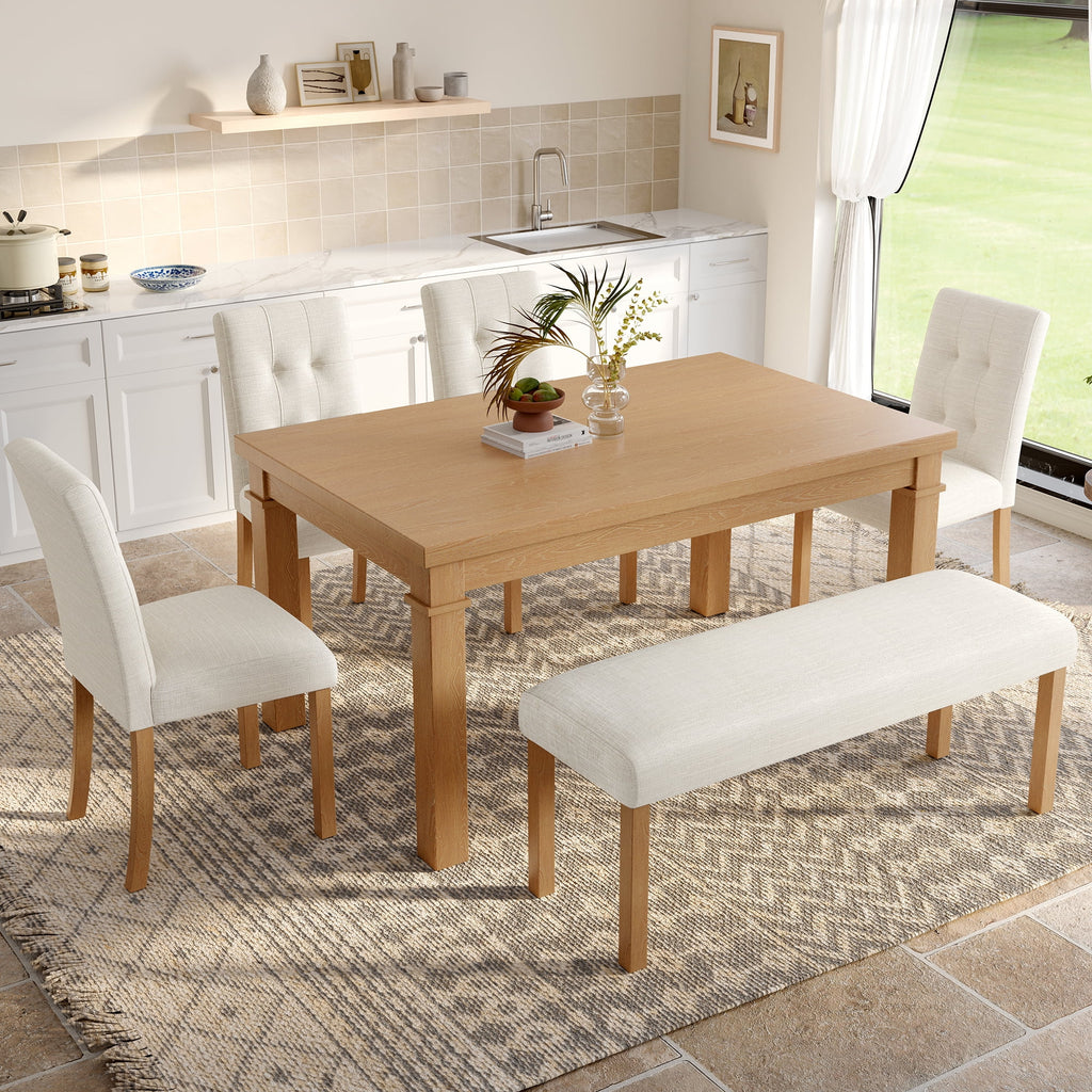 Euroco 6 - Piece Wood Dining Table Set for 6, Modern Rectangular Kitchen Table with 4 Upholstered Chairs & Bench for Kitchen Dining Room, Walnut