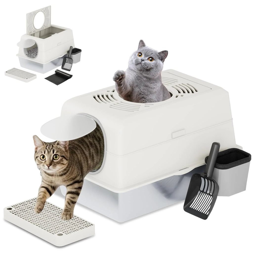 AECOJOY Extra Large Enclosed Stainless Steel Cat Litter Box Enclosure with Lid