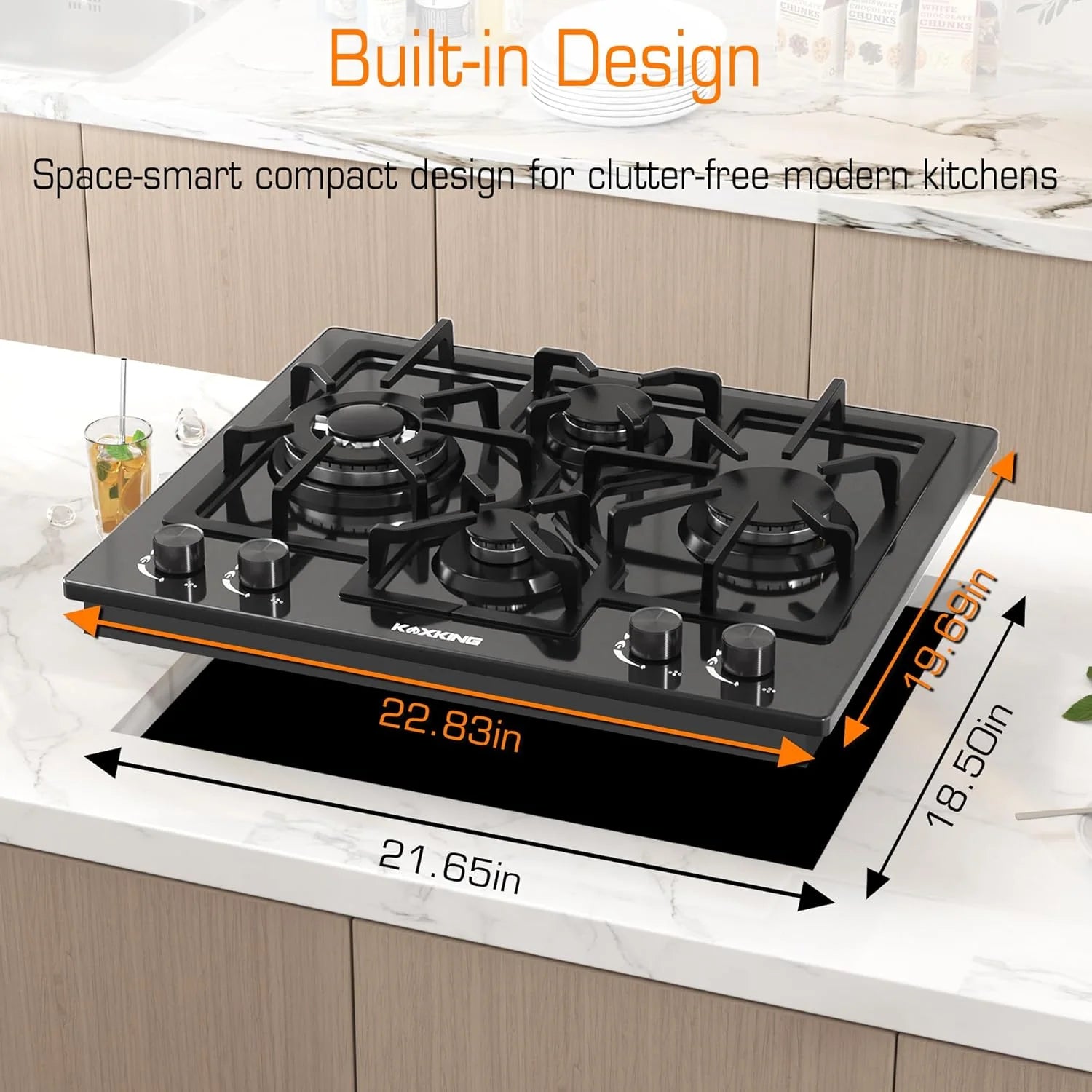 24 in Black Gas Cooktop - Built - in Dual Fuel Natural Gas & Propane Stove - 4 Burner Convertible Cooktop with Thermocouple Protection