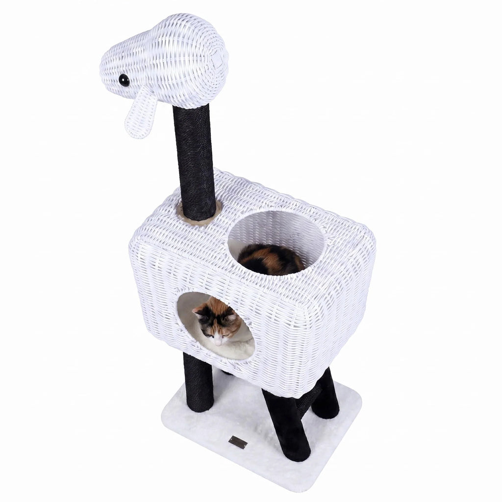 Tangkula 43 Inch Sheep-Shaped Cute Cat Tower with 2-Cave Large Wicker Condo