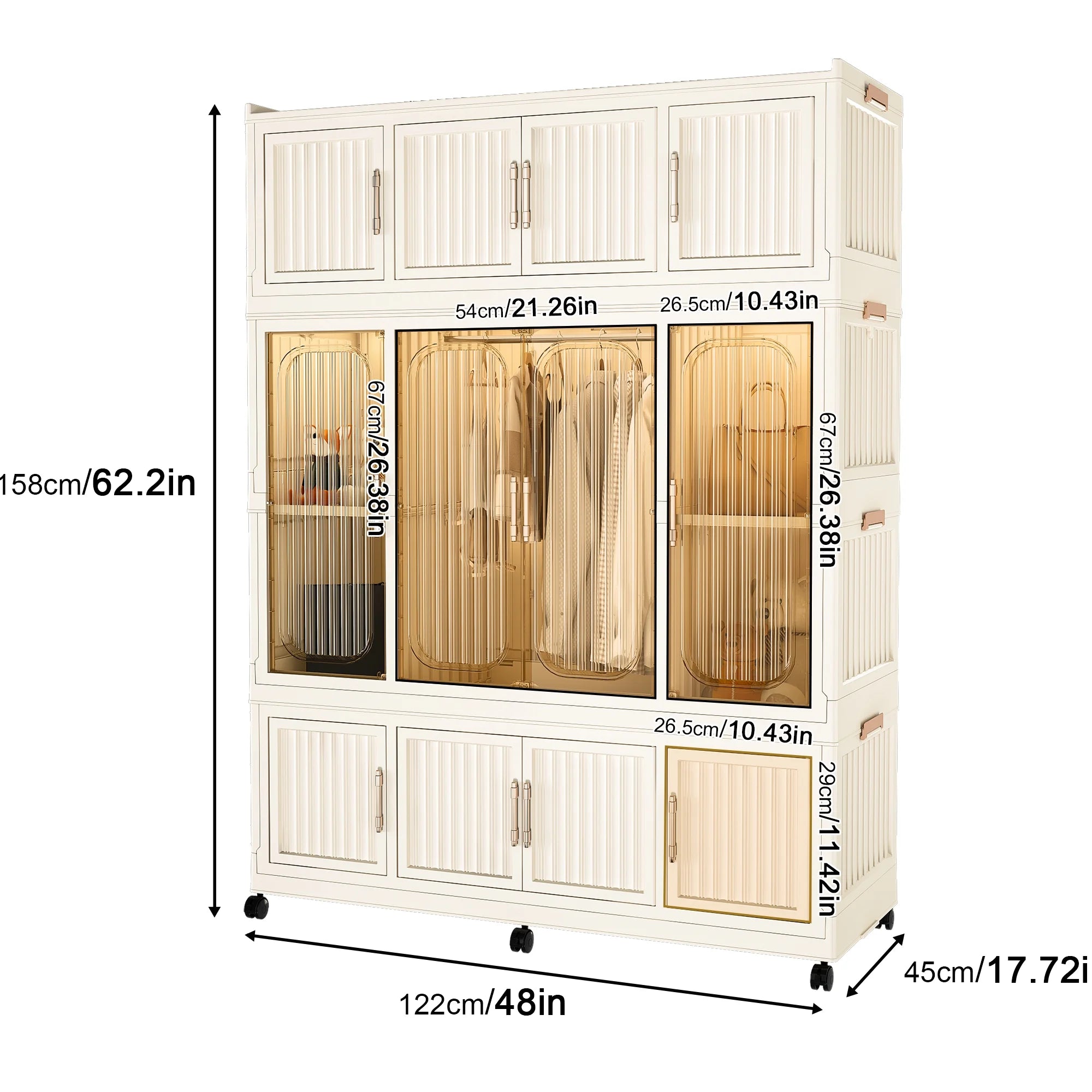 Montary Kids Portable Wardrobe W/ Magnetic Doors & Hanging Rod - 4 - Cube Plastic Storage Cabinet, Nursery/Bedroom