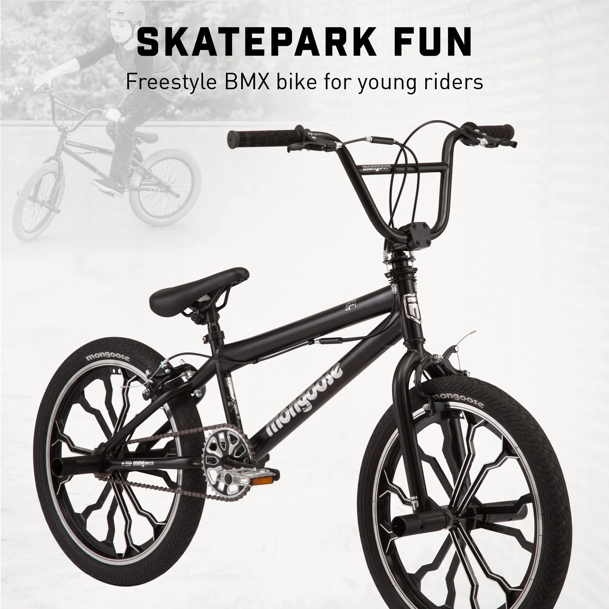 Mongoose Rebel Kids BMX Bike, 20 - In. Wheels, Children & Tweens Ages 7 - 13, Black Bicycle