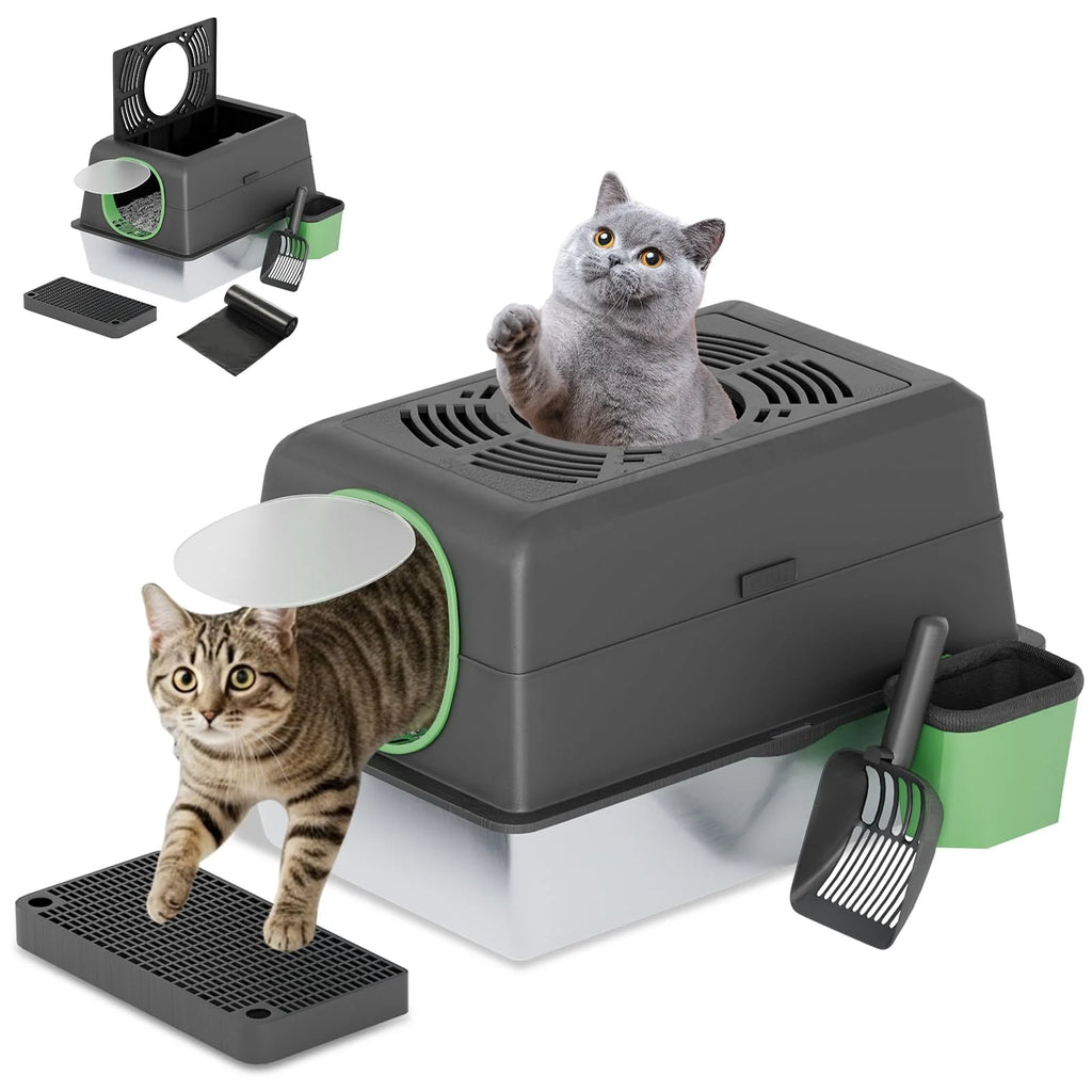 AECOJOY Extra Large Enclosed Stainless Steel Cat Litter Box Enclosure with Lid