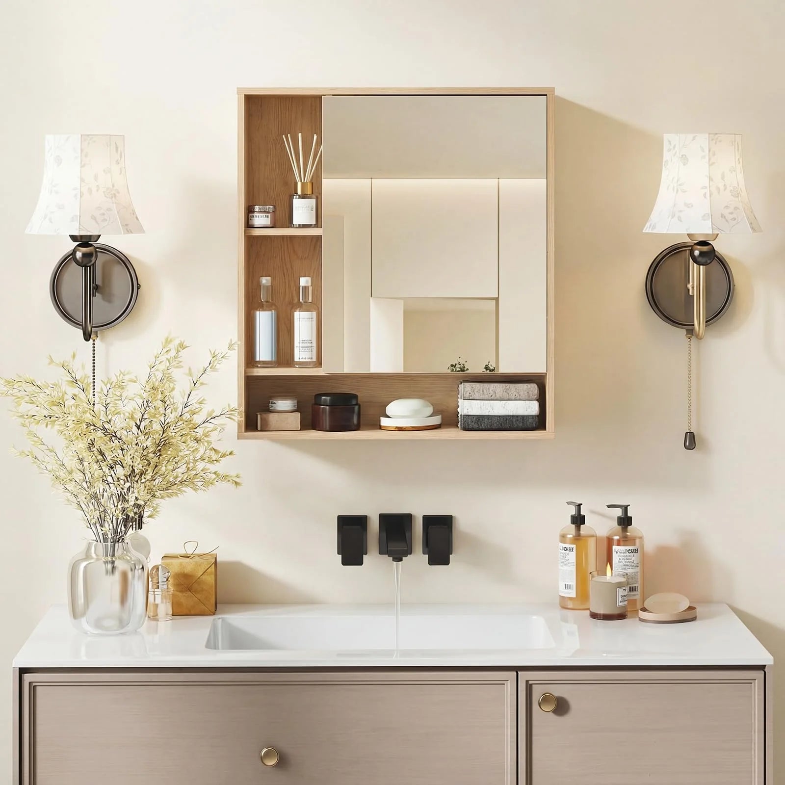 Tangkula Bathroom Cabinet with Mirror for Living Room