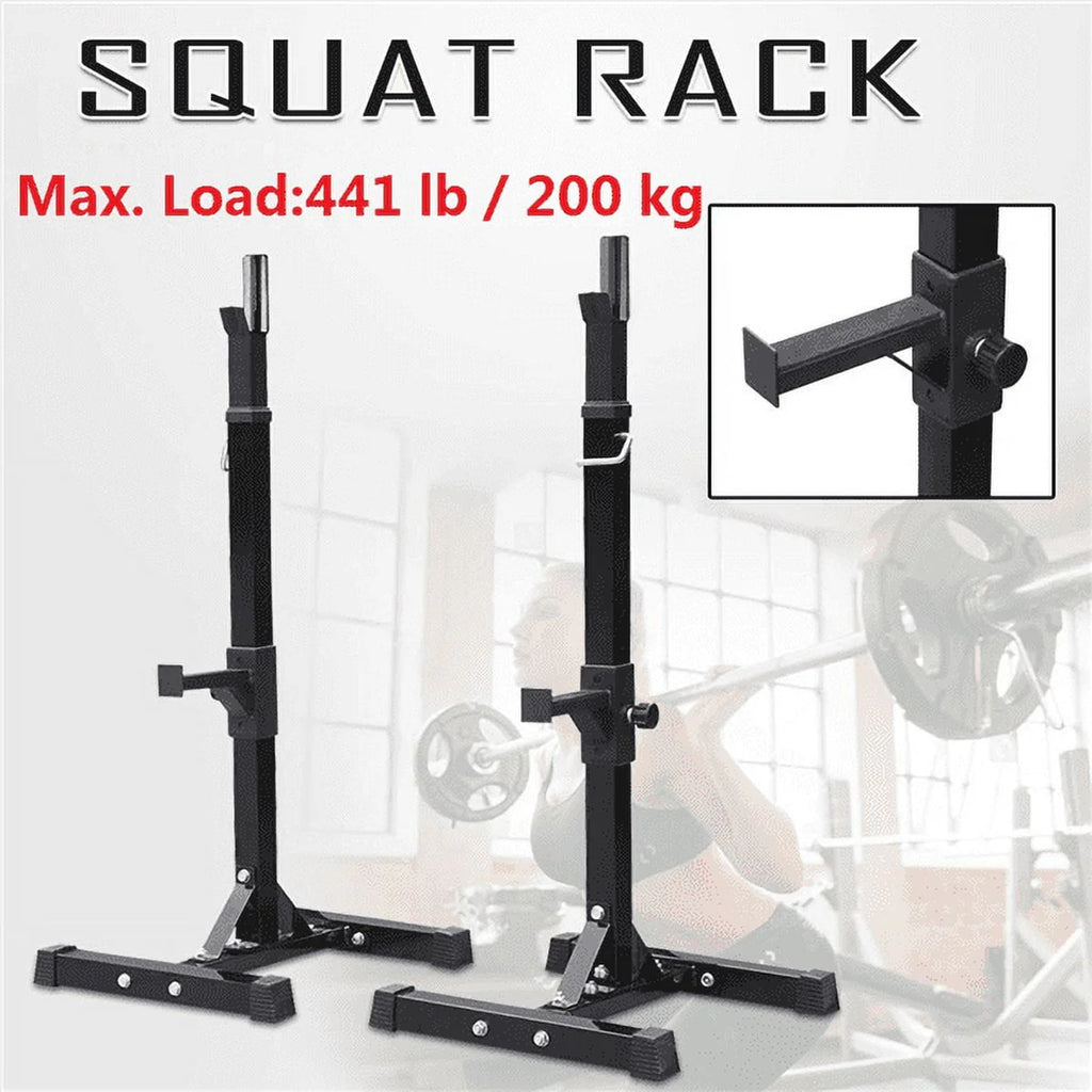 2 - Piece Adjustable Squat Stand Rack or Barbell Free Press Bench, Black