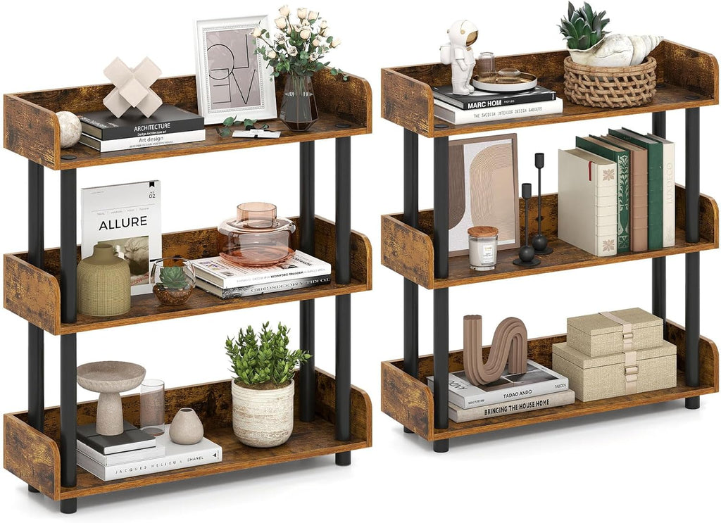 Tangkula 3-Tier Bookshelf Multipurpose Wood Standing Display Rack with Back and Side Panels