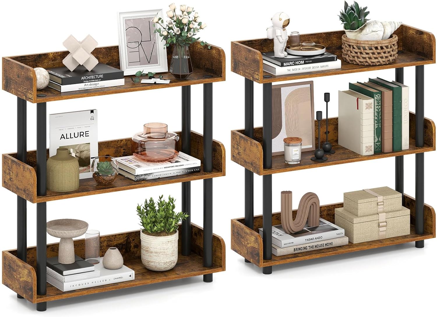 Tangkula 3-Tier Bookshelf Multipurpose Wood Standing Display Rack with Back and Side Panels