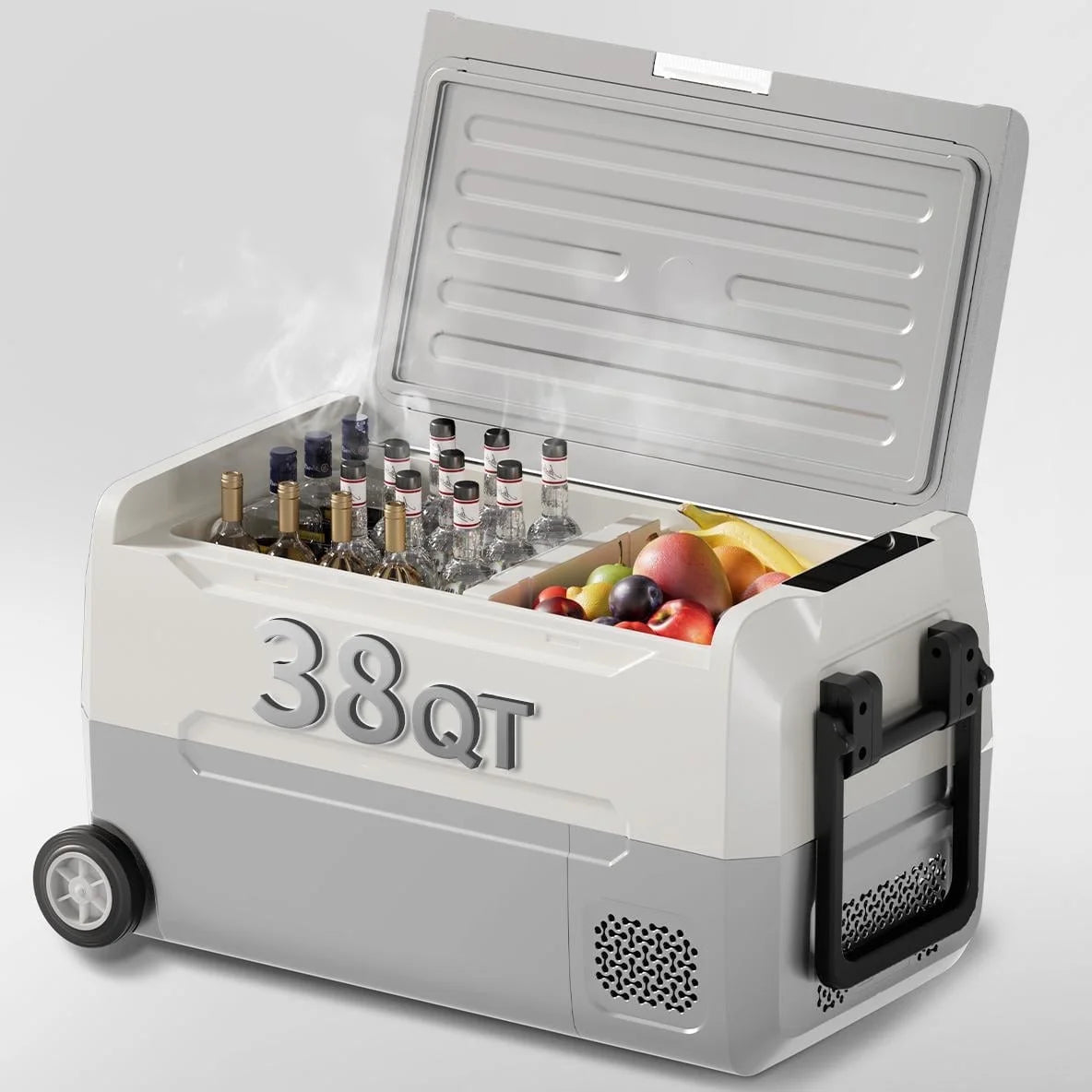 DISHUP 12V Portable Car Refrigerator, 53QT(50 L) Electric Cooler with Dual Zone, DC & AC, Ideal for RV, Camping, Travel, Truck