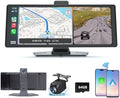 10.26" HD Carplay Screen for Car, Portable Wireless Apple Android Auto Car Play Stereo with Voice Control, 4K Dashcam, 1080P Backup Camera, Mirror Link, Bluetooth GPS，Car Audio Receivers