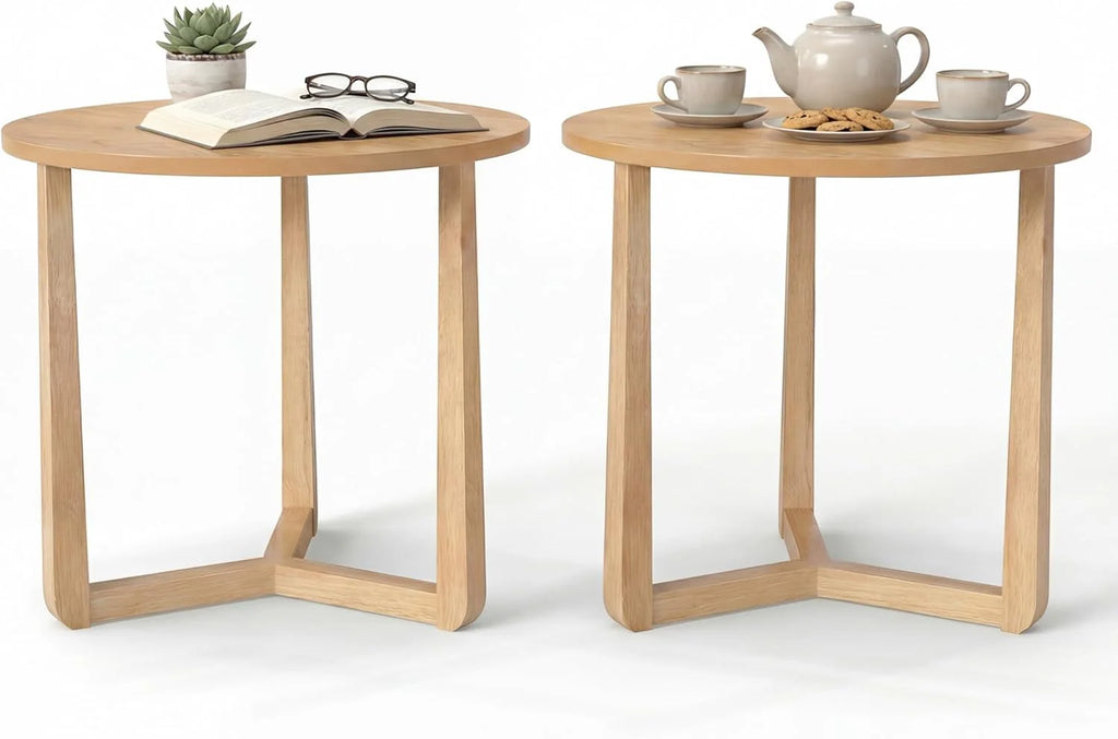 Tangkula Farmhouse Side Table | 22.5" Round End Table with Solid Rubber Wood Legs (1/2)