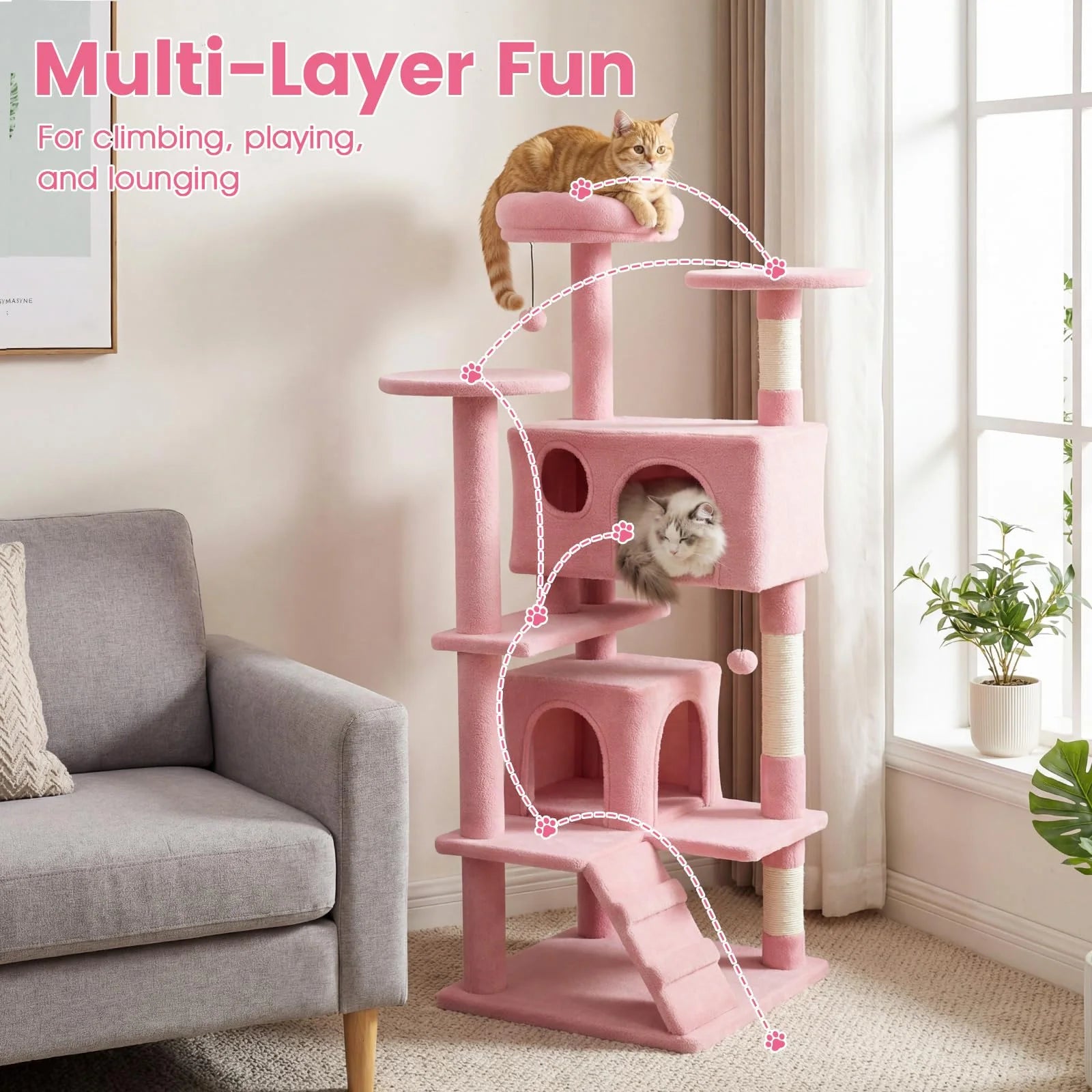 Tangkula 52" Tall Cat Tower with Cushioned Top Perch